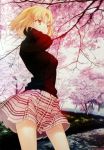  cherry_blossoms copyright_request green_eyes pullover skirt solo takeuchi_takashi tree 