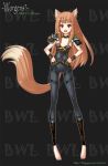  barefoot blush choker crossover fox fox_ears fox_tail hands_on_hips holo horo leather long_hair nefarian orange_hair red_eyes smile spice_and_wolf tail teeth warcraft wolf_ears wolf_tail worgen world_of_warcraft 