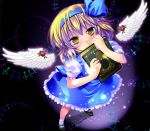  alice_margatroid alice_margatroid_(pc-98) angel_wings blonde_hair book flower from_above hairband maki_(seventh_heaven_maxion) red_rose rose short_hair skirt smile solo suspenders touhou touhou_(pc-98) wings yellow_eyes 