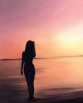  1girl dancho_(danch) highres ocean original silhouette solo sun sunset thigh_gap 