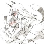  animal_ears bed blush cat_ears cat_tail eila_ilmatar_juutilainen eye_contact fox_ears fox_tail lingerie long_hair looking_at_another lying monochrome multiple_girls sanya_v_litvyak short_hair strike_witches sweatdrop tail trembling underwear wrist_grab yukiiti yuri 