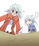  blue_eyes coat genis_sage happy jacket raine_sage ruins shirt siblings silver_hair smile stairs stone surprised tales_of_(series) tales_of_symphonia 