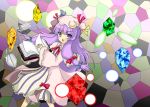  book crescent danmaku hat knife kumatoshi long_hair patchouli_knowledge purple_hair solo spell_card stained_glass touhou violet_eyes 