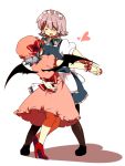  :d arched_back arm_around_waist bad_id bat_wings blue_hair braid dancing hat heart high_heels holding_hands izayoi_sakuya maid maid_headdress matatabi_maru multiple_girls open_mouth pantyhose remilia_scarlet shoes short_hair silver_hair simple_background smile touhou twin_braids wings 