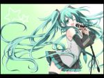  aqua_eyes aqua_hair detached_sleeves ekra hatsune_miku long_hair microphone microphone_stand necktie open_mouth singing skirt solo thighhighs twintails very_long_hair vocaloid wink 