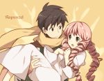  1girl brown_eyes brown_hair carrying couple dress drill_hair katawa_shoujo long_hair mikado_shiina no_glasses pink_hair princess_carry rapunzel scarf setou_kenji very_long_hair weee_(raemz) 