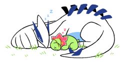  animal_focus closed_eyes closed_mouth english_commentary gotchibam grass lugia lying meganium no_humans pokemon pokemon_(creature) pokemon_sleep sleeping smile tail white_background zzz 
