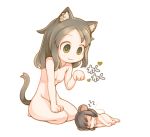  :3 animal_ears black_hair cat_ears cat_pose cat_tail chibi closed_eyes drooling eyes_closed green_eyes heart lowres lying miniboy mouse_ears nude on_side original paw_pose ran_system seiza simple_background sitting sleeping smile tail z 