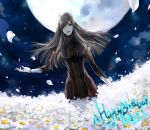  aocean brown_hair daisy detached_sleeves flower flower_field full_moon gloves hair_over_one_eye happy_birthday moon night petals tales_of_(series) tales_of_the_abyss tear_grants thigh-highs thighhighs 