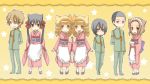  animal_ears apron asa_no_ha_(pattern) beads black_hair blonde_hair blue_eyes bonbori bow brown_eyes brown_hair chibi chico-noche drill_hair fox_ears hair_bow hair_ornament hair_ribbon hanakiri_ganryuu hand_holding hands_on_hips holding_hands hoozuki_(otome_youkai_zakuro) japanese_clothes kimono long_hair lowres maid_headdress military military_uniform obi open_mouth otome_youkai_zakuro ribbon short_hair siblings sisters smile standing star susukihotaru twins twintails uniform yoshinokazura_riken zakuro zakuro_(otome_youkai_zakuro) 