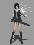  black_hair blue_eyes boots breasts female final_fantasy final_fantasy_viii genderswap highres jacket jewelry knee_boots kyoeiki necklace original sheath sheathed short_hair shorts solo squall_leonhart sword weapon 