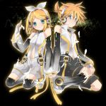  choker detached_sleeves feathers fingerless_gloves gloves headphones hekicha kagamine_len kagamine_len_(append) kagamine_rin kagamine_rin_(append) len_append rin_append siblings twins vocaloid vocaloid_append 