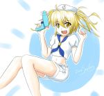  blonde_hair hat kitashirakawa_chiyuri ray_gun sailor sailor_suit shorts solo touhou touhou_(pc-98) twintails weapon zerosagitary 