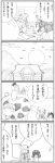  4koma ahoge animalization chopsticks comic cow hairband hat kedamono_kangoku-tou kochiya_sanae konpaku_youmu monochrome multiple_girls rasenkiryuu saigyouji_yuyuko saigyouji_yuyuko_(cow) touhou translated yasaka_kanako young 