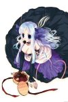  blue_hair blush chocolate choker curly_hair dress elbow_gloves gloves gwendolyn head_wings heart jewelry long_hair odin_sphere ribbon simple_background solo strapless_dress vanillaware 