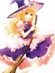  bad_id blonde_hair blush bow braid broom hat kirisame_marisa long_hair open_mouth shiramori_yuse simple_background smile solo touhou witch witch_hat yellow_eyes yuse 