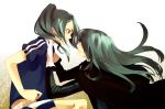  blue_hair cloak dark_persona hair_over_one_eye holding inazuma_eleven inazuma_eleven_(series) kazemaru_ichirouta long_hair ponytail red_eyes rozer tears 