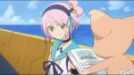  boat book cloud clouds green_eyes kanonno_earhart lowres ocean panille pink_hair ribbon short_hair sky tales_of_(series) tales_of_the_world_radiant_mythology_2 water 