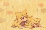  alternate_hairstyle animal_ears blonde_hair blush bonbori chibi closed_eyes eyes_closed fox_ears hair_down hoozuki_(otome_youkai_zakuro) japanese_clothes long_hair lying multiple_girls nukomasu on_stomach otome_youkai_zakuro siblings sisters sleeping twins yellow_eyes young 