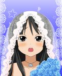  akiyama_mio black_eyes black_hair blue_rose bouquet flower k-on! kaburasan long_hair musical_note rose solo star tears veil 