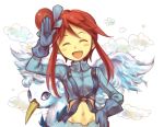  eyes_closed fuuro_(pokemon) gloves gym_leader hair_ornament kiitos midriff navel pokemon pokemon_(game) pokemon_black_and_white pokemon_bw red_hair redhead swanna wings 