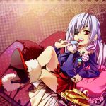  crossdressinging high_heels highres inazuma_eleven inazuma_eleven_(series) knife pancake red_eyes sakuma_jirou shoes short_hair trap white_hair zanunoneko 