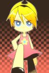  blonde_hair blue_eyes cartoon_network checkered checkered_background hairband haku_le hand_on_hip hips mandy panty_&amp;_stocking_with_garterbelt parody short_dress short_hair solo standing style_parody the_grim_adventures_of_billy_&amp;_mandy 