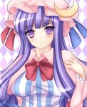  crescent crescent_moon hat long_hair mikan_(5555) patchouli_knowledge purple_eyes purple_hair solo touhou violet_eyes 