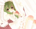  green_eyes green_hair highres kagiyama_hina short_hair skull.03 solo touhou 