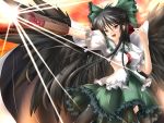  arm_cannon bow breasts hair_bow kuragari long_hair red_eyes reiuji_utsuho solo third_eye touhou weapon wings 