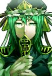  frills green green_eyes green_hair hat highres rby rod_of_remorse shikieiki_yamaxanadu shikihara_mitabi short_hair solo touhou 