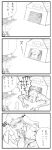  4koma breasts comic cucumber hat highres huge_breasts kawashiro_nitori kawashiro_nitori_(kappa) kedamono_kangoku-tou kirisame_marisa large_breasts mask monochrome multiple_girls rasenkiryuu touhou translated witch witch_hat 