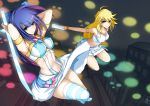  absurdres aqua_eyes back_lace blonde_hair blue_eyes evan_yang highres long_hair multicolored_hair multiple_girls panty_&amp;_stocking_with_garterbelt panty_(character) panty_(psg) stocking_(character) stocking_(psg) striped striped_legwear striped_thighhighs stripes_i_&amp;_ii sword thigh-highs thighhighs two-tone_hair weapon 