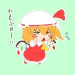  &gt;_&lt; :&lt; blonde_hair blush_stickers chibi dress fang flandre_scarlet hat meracle open_mouth side_ponytail solo touhou wings 