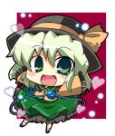  blush chibi green_eyes green_hair hat hat_ribbon komeiji_koishi noai_nioshi ribbon short_hair skirt solo sun_hat third_eye touhou 