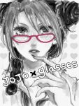  fingernails glasses jojo_no_kimyou_na_bouken kujo_jolyne kuujou_jolyne monochrome spot_color 