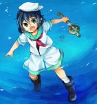  anchor bad_id black_hair boots green_eyes hishaku murasa_minamitsu rex_k sailor solo touhou underwater 