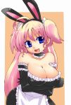  ahoge animal_ears apron armband blonde_hair blue_eyes breast_hold breasts bunny_ears choker cleavage crossed_arms elbow_gloves gloves hairband long_hair maid maid_headdress momo_(fruits_box) multicolored_hair open_mouth original pink_hair short_twintails solo twintails two-tone_hair 