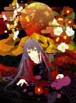  bad_id camellia_(flower) egasumi flower grey_hair highres japanese_clothes kimono long_hair original sakisato_kiriko solo 