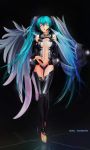  alternate_costume aqua_hair barefoot belt breasts bridal_gauntlets closed_eyes eyes_closed hatsune_miku hatsune_miku_(append) highres long_hair long_toes miku_append nail_polish navel open_mouth solo toeless_socks twintails ushas very_long_hair vocaloid vocaloid_append 