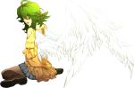  angel_wings boots closed_eyes eyes_closed green_hair gumi hair_ornament ikunosake pantyhose sitting skirt transparent_background vocaloid wariza wings 