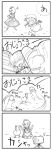  4koma :d bat_wings bloomers camera comic hat highres izayoi_sakuya kedamono_kangoku-tou maid maid_headdress monochrome multiple_girls open_mouth rasenkiryuu remilia_scarlet smile touhou translated v wings 