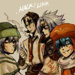  .hack .hack//link 4boys brown_background cigarette fluegel haseo kite_(.hack//) male multiple_boys title_drop tsukasa tsukasa_(.hack//) y3 