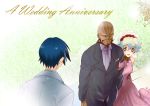  age_difference bald blue_hair dress father_and_daughter highres locked_arms lordgenome multicolored_hair nia_teppelin pink_dress simon tengen_toppa_gurren-lagann tengen_toppa_gurren_lagann veil wedding wedding_dress yukimitsuki 