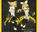  :d blonde_hair blue_eyes brother_and_sister chibi choker detached_sleeves earphones elbow_gloves female fingerless_gloves gloves hair_ornament hair_ribbon hairclip headphones high_collar kagamine_len kagamine_len_(append) kagamine_rin kagamine_rin_(append) len_append long_gloves male navel navel_cutout nurun_najwah ponytail ribbon rin_append short_hair shorts siblings smile twins vocaloid vocaloid_append 