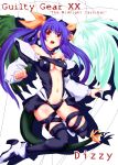  asymmetrical_wings bad_id blue_hair blush bow breasts choker dizzy guilty_gear hair_bow highres long_hair midriff navel notice_(kou) red_eyes ribbon tail tail_ribbon thigh-highs thighhighs twintails under_boob underboob wings 