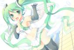  amamine blush elbow_gloves gloves hair_ribbon hatsune_miku kneeling ribbon skirt thigh-highs thighhighs twintails vocaloid wings zettai_ryouiki 