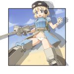  beret blonde_hair blue_eyes cecilia_glinda_miles gloves goggle goggles goggles_on_head gun hat headphones highres komakedara major_miles mecha_musume panties strike_witches underwear uniform weapon white_panties 