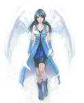  angel_wings bike_shorts black_hair boots brown_eyes detached_sleeves feather feathers female final_fantasy final_fantasy_viii habbitrot highres jewelry long_hair miniskirt necklace rinoa_heartilly shorts skirt solo wings 