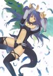  blue_hair bow breasts choker dizzy feathers guilty_gear hair_bow long_hair midriff navel red_eyes ribbon tail tail_ribbon tara_(677965) thigh-highs thighhighs twintails under_boob underboob wings 